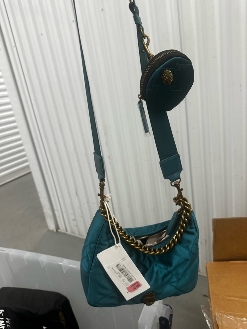 Kurt Geiger Teal Quilted Crossbody with Gold Chain and Coin Pouch